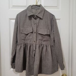 Grey Corduroy Skirted Button-down Top Sz S